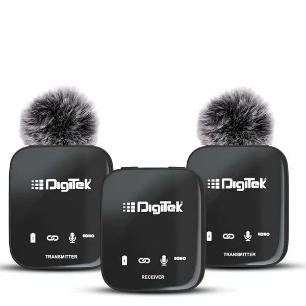 Digitek®DWM 101 Pro Wireless Microphone System with ANC Noise Reduction, 360° Sound Capture, 100M Range, for DSLR Camera, Android & iOS Smartphones