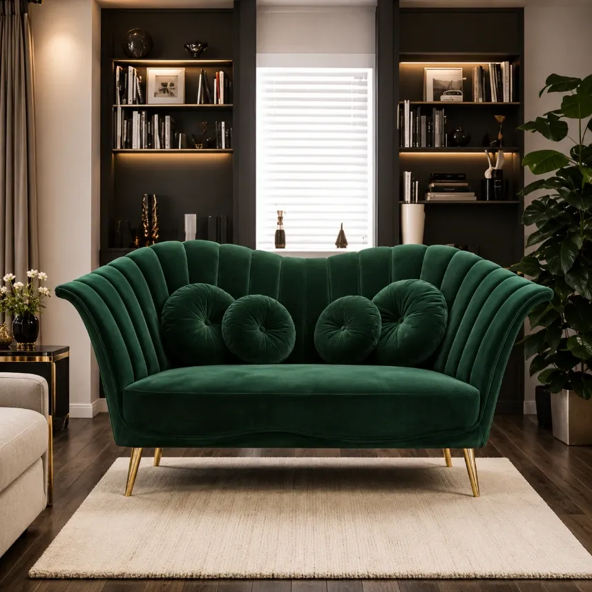 ApkaInterior Damask Sofa In Dark Green Color