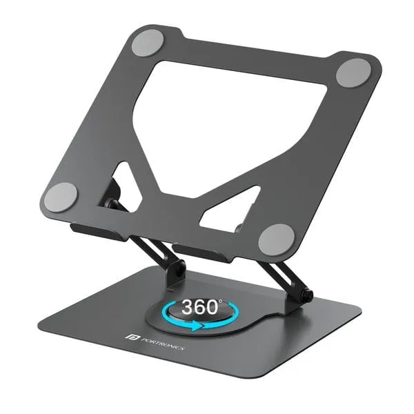 Portronics My Buddy K11 Metal Laptop Stand, 360° Rotation, Height & Angle Adjustable, Foldable, Carbon Steel, 10kg Capacity – Black