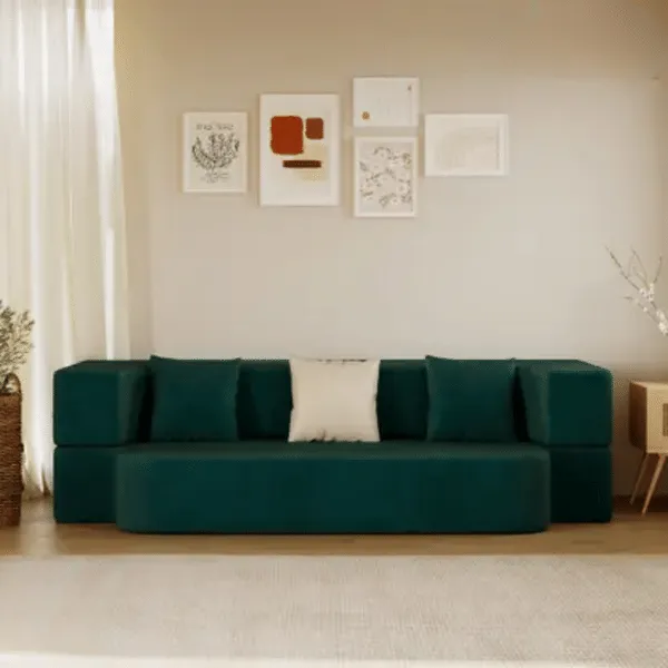 ApkaInterior 3 Seater Double Foam Pull Out Sofa Cum Bed (Green) (72x40x20 Inch)