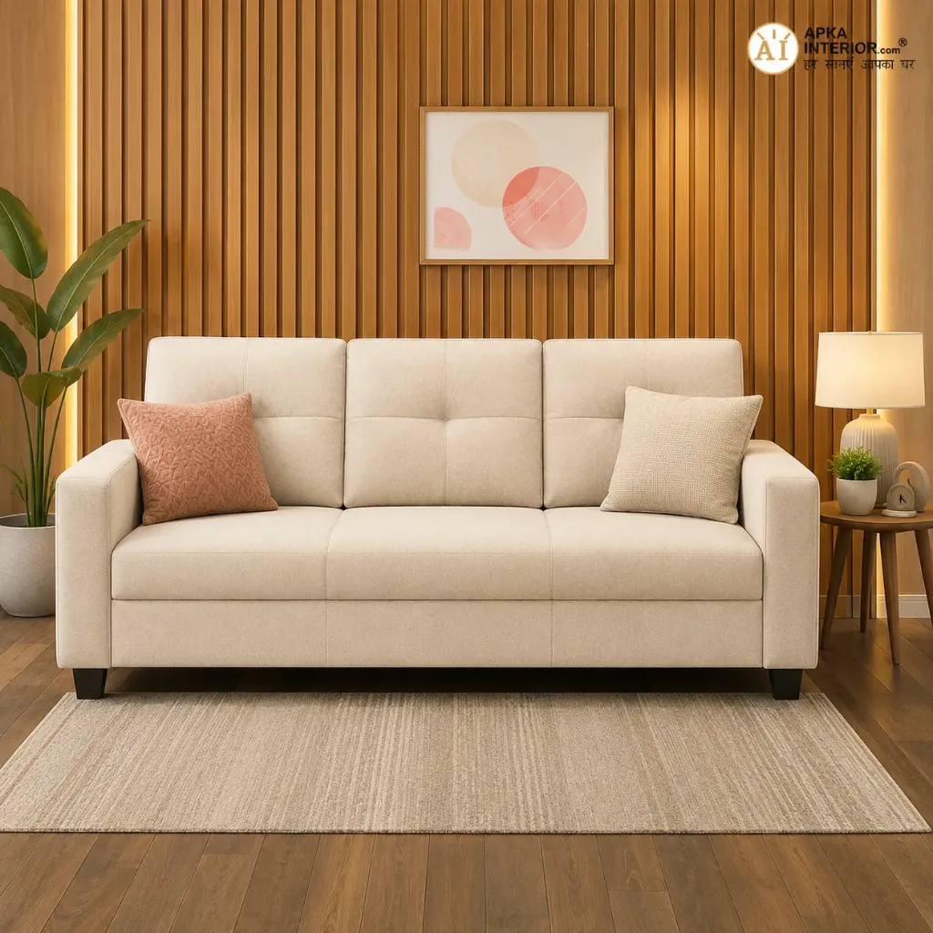 Apkainterior Ease Fabric 3 Seater Sofa (Finish Color - Beige) (73x34x35 Inches)