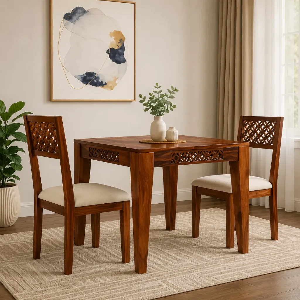 ApkaInterior Pure Sheesham Solid Wood 2 Seater Dining Table Set