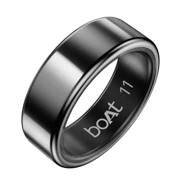 boAt Smart Ring Active Plus Smart Ring with Health Monitoring, Wireless Charging, Stainless Steel Build (Midnight Black) (Size: 11)