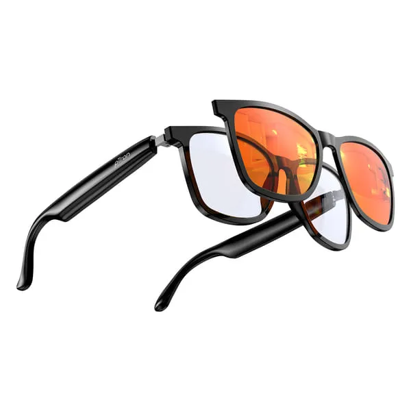 pTron Orbis Urban Clip-On Smart Sunglasses, Bluetooth 5.4, Open Ear Music, Handsfree Calls, Eye Protection, 8Hrs Playtime, Works with Phone & Tablet – Black