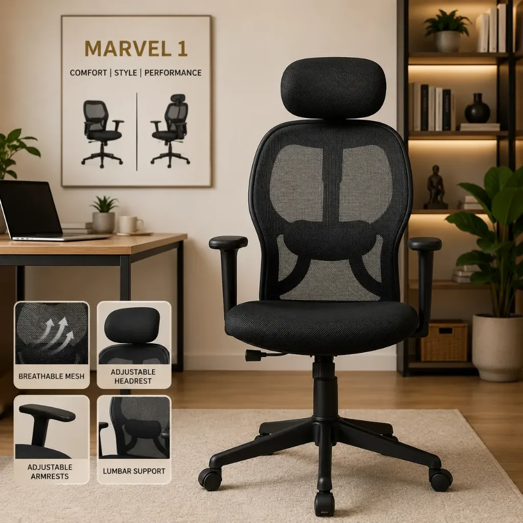 ApkaInterior Marvel High Back Office Chair (Color: Black, Material Type: Metal)