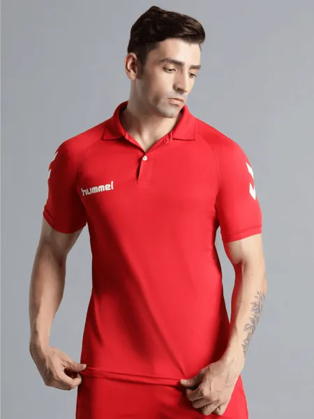 Pack of 1 Hummel Men's Polyester Collar Neck T-Shirt (True Red) (S, Select)