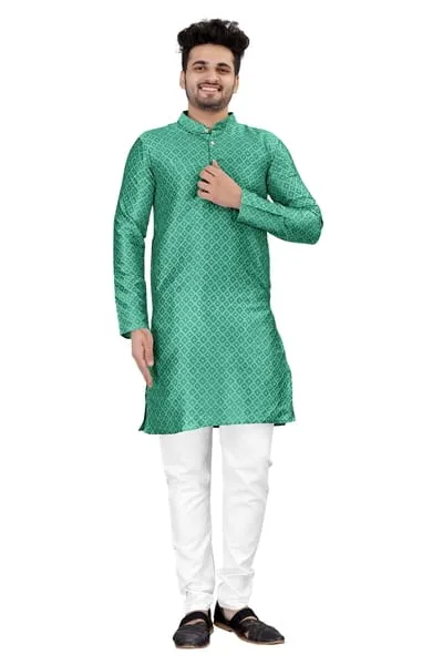 Divine Creation Green Cotton Jacquard Stitched Kurta